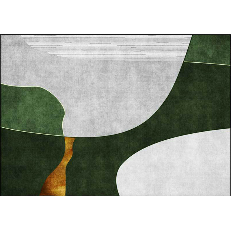 Sikunuo | Green and Gray Bedroom Carpet Novelty Color Block Stripe Pattern Area Rug Polyester Stain Resistant Rug