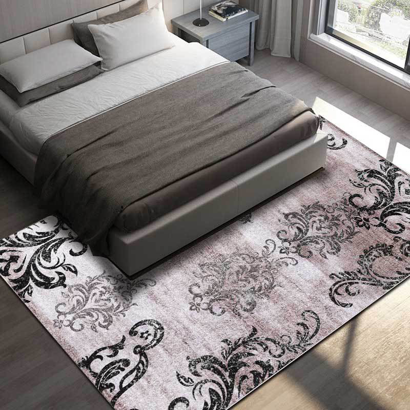 Sikunuo | Black and pink retro carpet Polyester paisley pattern carpet machine washable non-slip backing carpet for the living room