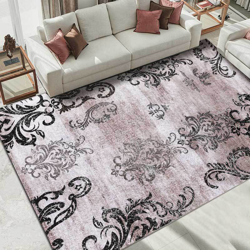 Sikunuo | Black and pink retro carpet Polyester paisley pattern carpet machine washable non-slip backing carpet for the living room
