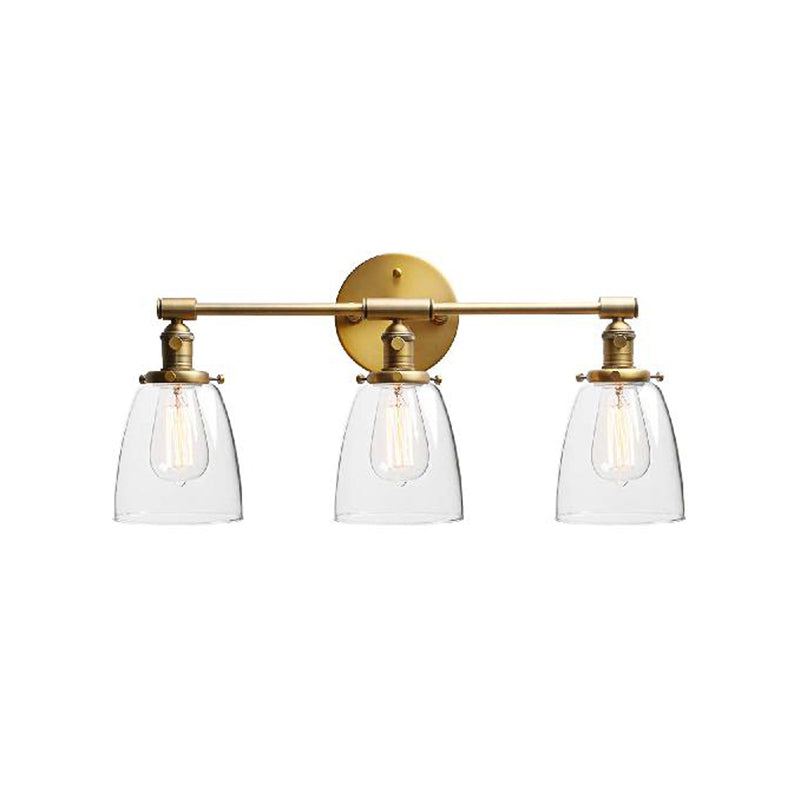 Sikunuo | 3-Bulb Cone Wall Mount Light Fixture Industrial Brass Clear Glass Lighting for Restaurant