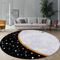 Sikunuo | White and Black Nordic Carpet Polyester Colorblock Star Print Carpet Machine Washable Non-Slip Background Rug for Living Room