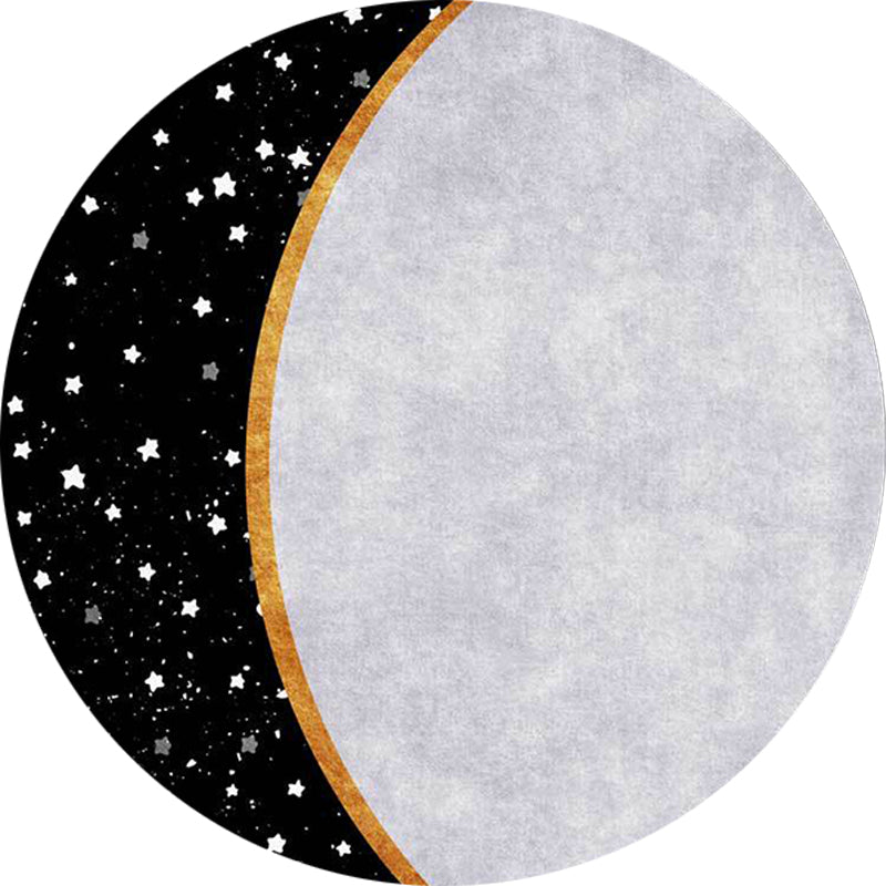 Sikunuo | White and Black Nordic Carpet Polyester Colorblock Star Print Carpet Machine Washable Non-Slip Background Rug for Living Room