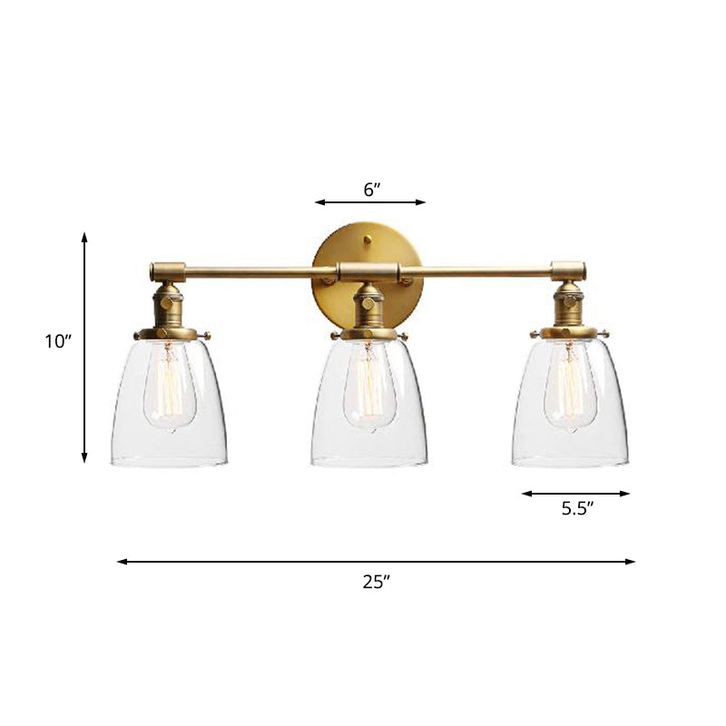 Sikunuo | 3-Bulb Cone Wall Mount Light Fixture Industrial Brass Clear Glass Lighting for Restaurant