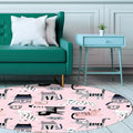 Sikunuo | Pink Children's Room Carpet Children Animal Cat Pattern Rug Polyester Non-Slip Washable Carpet