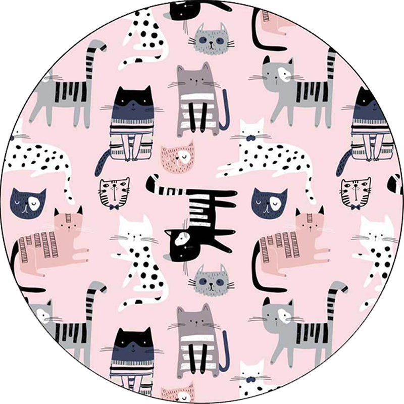 Sikunuo | Pink Children's Room Carpet Children Animal Cat Pattern Rug Polyester Non-Slip Washable Carpet