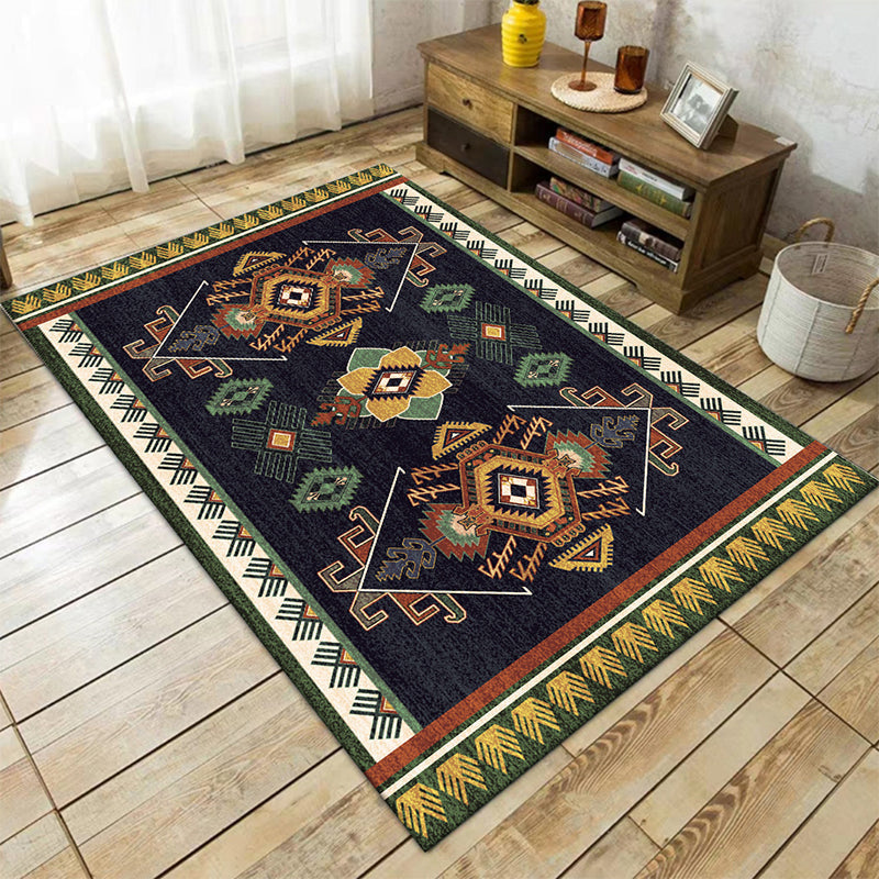Sikunuo | Black Bedroom Rug Southwestern Tribal Pattern Area Rug Polyester Pet-Friendly Rug