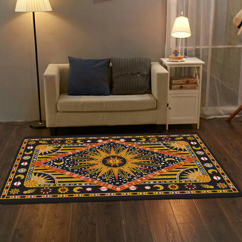 Sikunuo | Tribal Southwestern rug in black and yellow sun moon diamond pattern rug polyester washable rug for home decor
