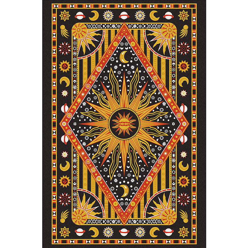 Sikunuo | Tribal Southwestern rug in black and yellow sun moon diamond pattern rug polyester washable rug for home decor