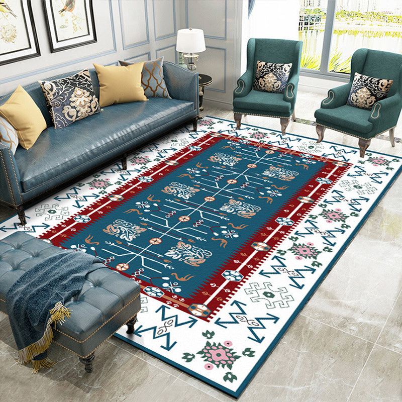 Sikunuo | White Bedroom Rug Southwestern Tribal Leaf Pattern Area Rug Polyester Stain Resistant Non-Slip Doormat
