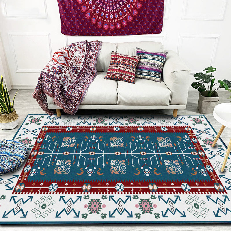 Sikunuo | White Bedroom Rug Southwestern Tribal Leaf Pattern Area Rug Polyester Stain Resistant Non-Slip Doormat