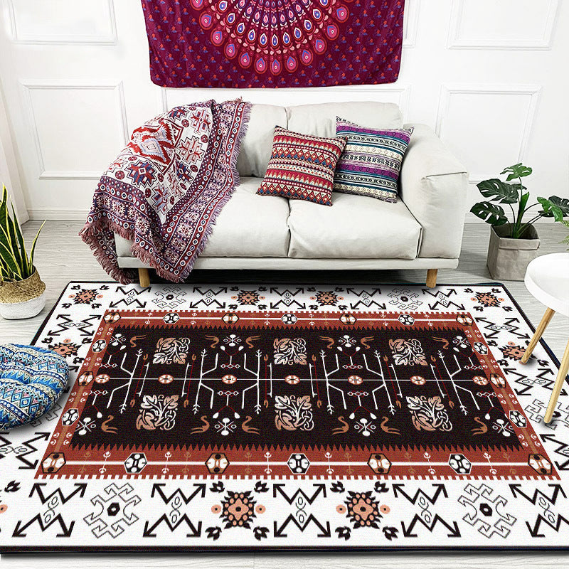 Sikunuo | White Bedroom Rug Southwestern Tribal Leaf Pattern Area Rug Polyester Stain Resistant Non-Slip Doormat
