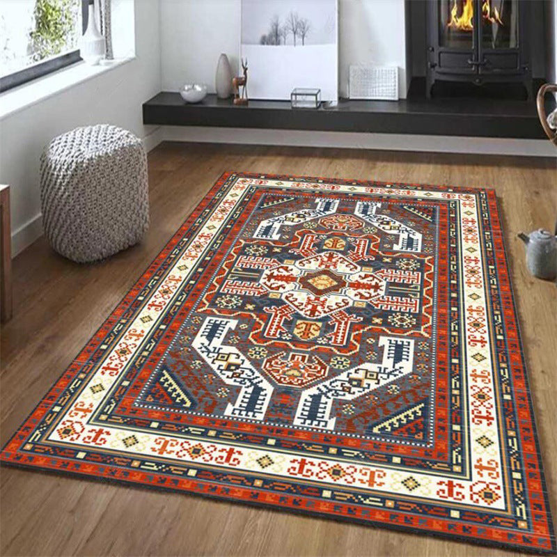 Sikunuo | Tribal Southwest Carpet in Red and Gray Geometric Pattern Rug Polyester Non-slip Rug for Home Decor