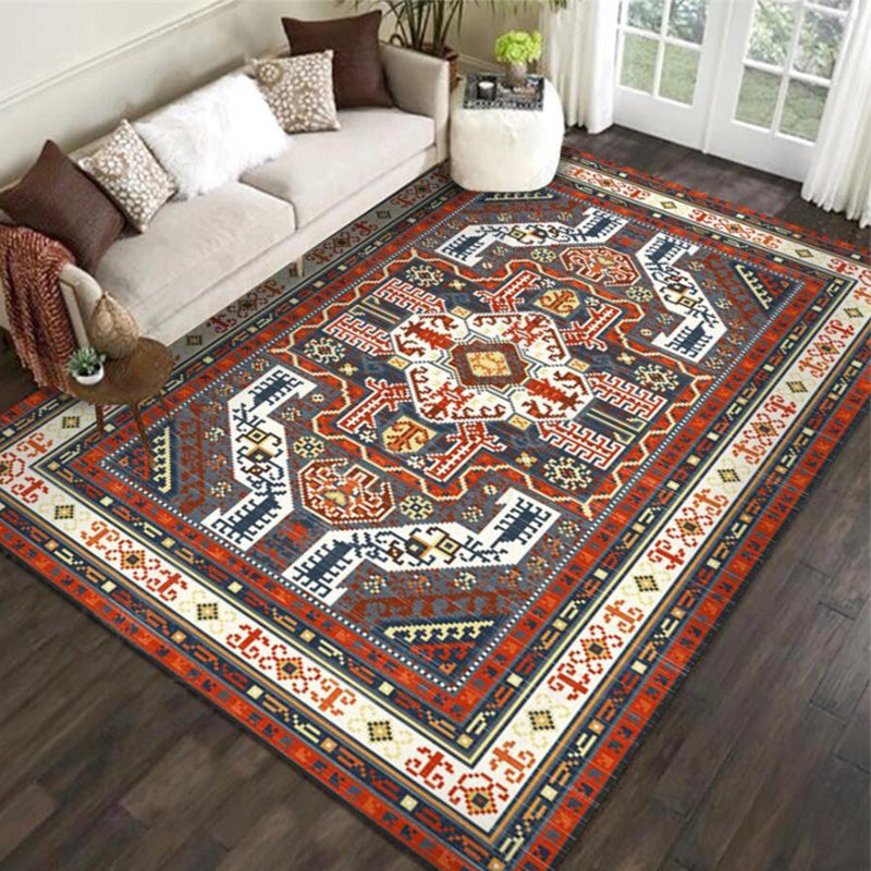 Sikunuo | Tribal Southwest Carpet in Red and Gray Geometric Pattern Rug Polyester Non-slip Rug for Home Decor