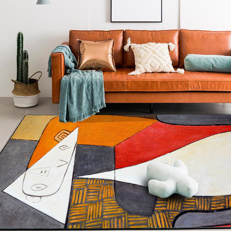 Sikunuo | Colorful Bedroom Carpet Novelties Color Block Geometric Pattern Area Rug Polyester Non-Slip Stain Resistant Rug
