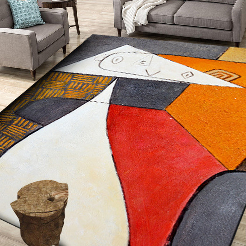 Sikunuo | Colorful Bedroom Carpet Novelties Color Block Geometric Pattern Area Rug Polyester Non-Slip Stain Resistant Rug