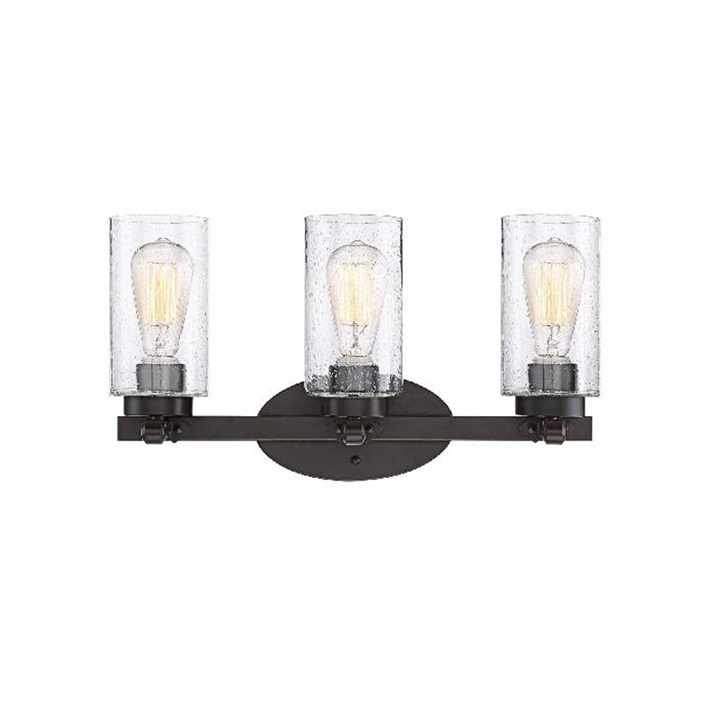 Sikunuo | 3-Bulb Seed Glass Wall Light Industry Black Cylinder Dining Room Wall Lamp in Clear