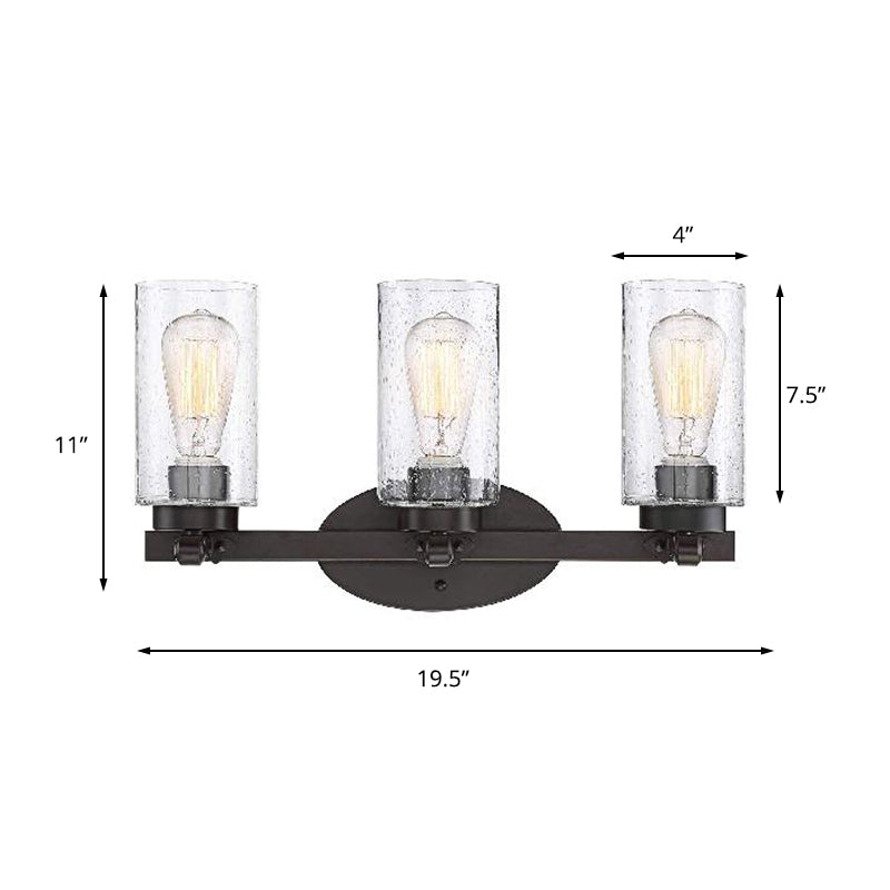 Sikunuo | 3-Bulb Seed Glass Wall Light Industry Black Cylinder Dining Room Wall Lamp in Clear