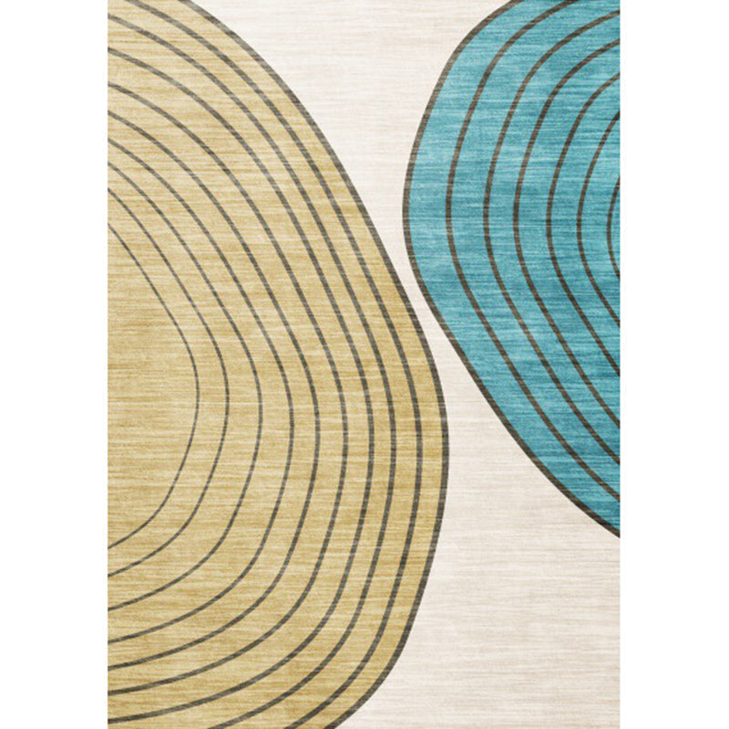 Sikunuo | Novelty Living Room Carpet in Ivory and Yellow Color Block Stripe Print Carpet Polyester Non-Slip Bedroom Rug