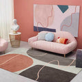Sikunuo | Novelty Living Room Carpet in Brown Color Block Line Print Carpet Polyester Washable Non-Slip Back Floor Mat