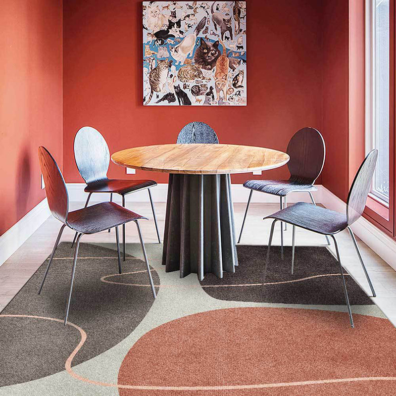 Sikunuo | Novelty Living Room Carpet in Brown Color Block Line Print Carpet Polyester Washable Non-Slip Back Floor Mat