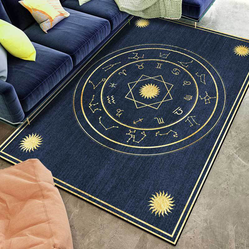 Sikunuo | Minimalistic New Carpet in Blue Geometry Constellation Sun Pattern Carpet Polyester Non-Slip Flooring for Home Decoration