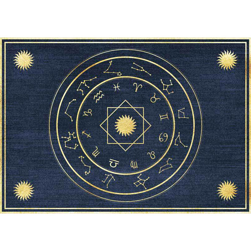 Sikunuo | Minimalistic New Carpet in Blue Geometry Constellation Sun Pattern Carpet Polyester Non-Slip Flooring for Home Decoration