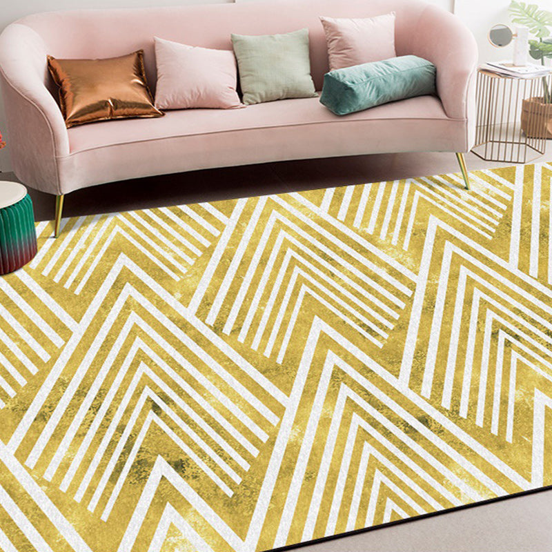 Sikunuo | Gold Bedroom Rug Novelty Geometric Mountain Stripe Pattern Area Rug Polyester Pet-Friendly Washable Rug