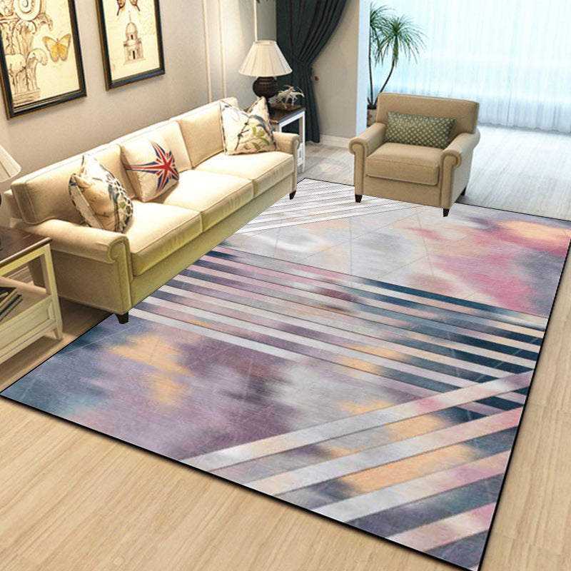 Sikunuo | Pink Bedroom Rug Novelty Geometric Stripe Pattern Area Rug Polyester Pet Friendly Non-Slip Rug