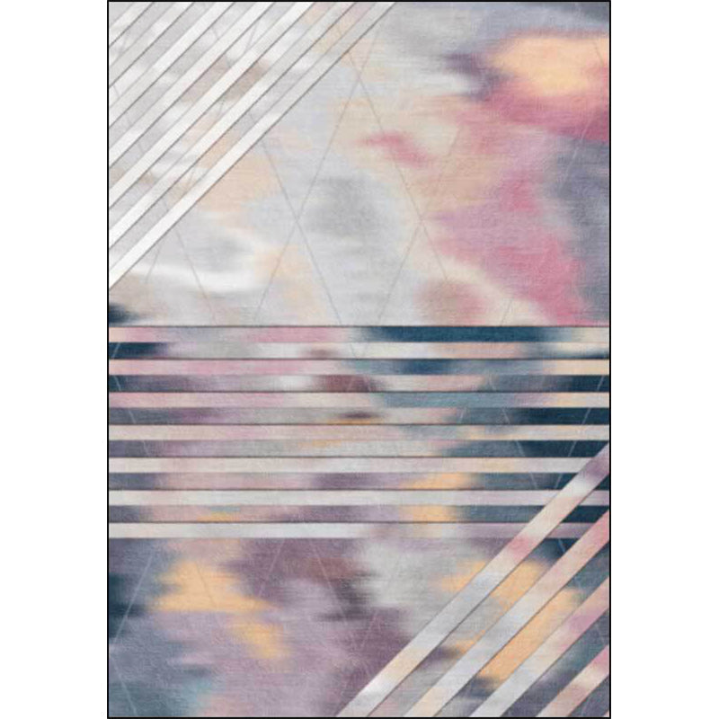 Sikunuo | Pink Bedroom Rug Novelty Geometric Stripe Pattern Area Rug Polyester Pet Friendly Non-Slip Rug