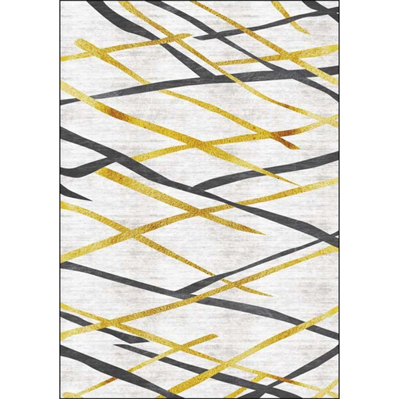 Sikunuo | Novelty Living Room Carpet in White Geometric Lines Pattern Carpet Polyester Pet-Friendly Stain Resistant Washable Carpet