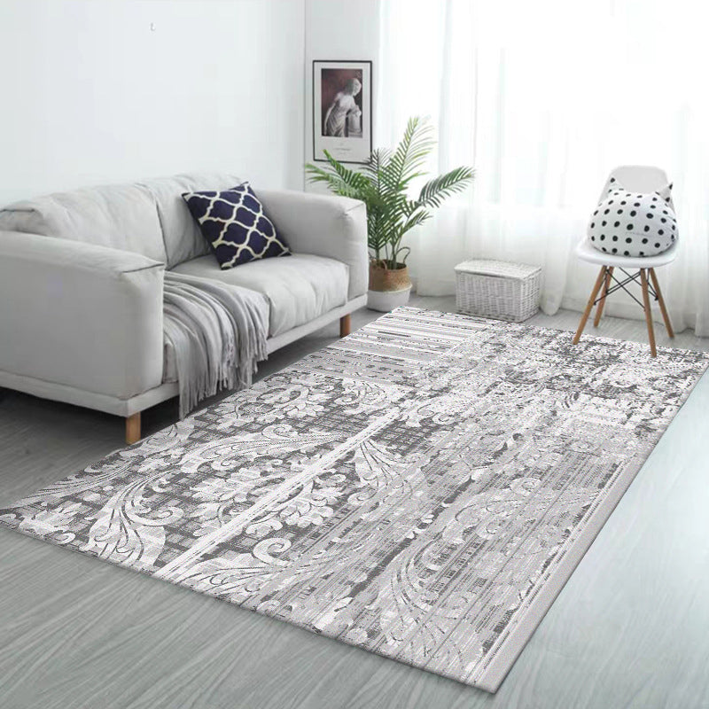 Sikunuo | Classic Paisley Pattern Rug Gray Vintage Rug Polyester Washable Non-Slip Back Rug for Bedroom