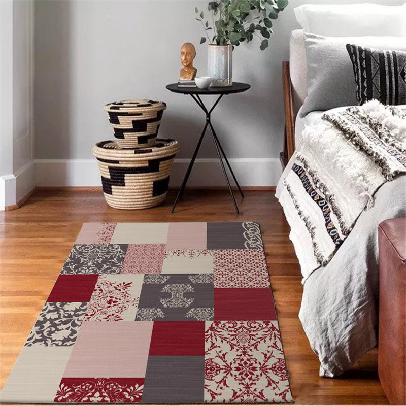 Sikunuo | Shabby Chic Paisley Pattern Rug Pink and Red Polyester Rug Machine Washable Non-Slip Back Area Rug for Living Room