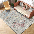 Sikunuo | Gray Shabby Chic Rug Polyester Medallion Pattern Rug Machine Washable Non-Slip Back Rug for Living Room