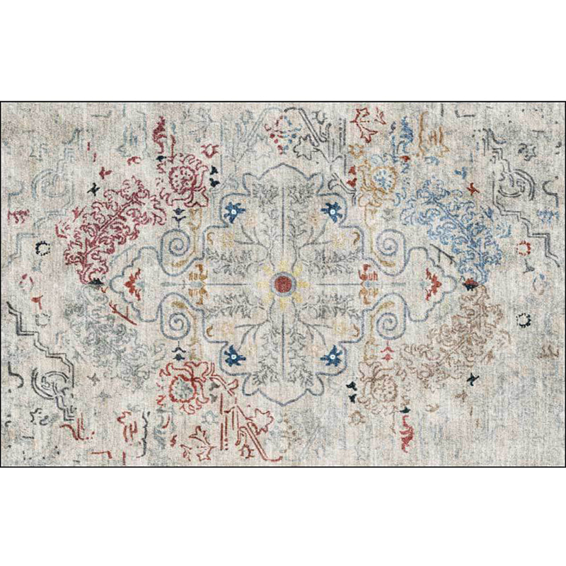 Sikunuo | Gray Shabby Chic Rug Polyester Medallion Pattern Rug Machine Washable Non-Slip Back Rug for Living Room