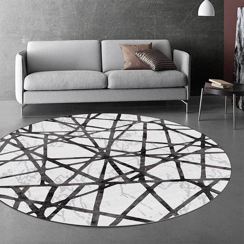 Sikunuo | White Novelty Rug Polyester Abstract Rug Machine Washable Non-Slip Back Rug for the Living Room