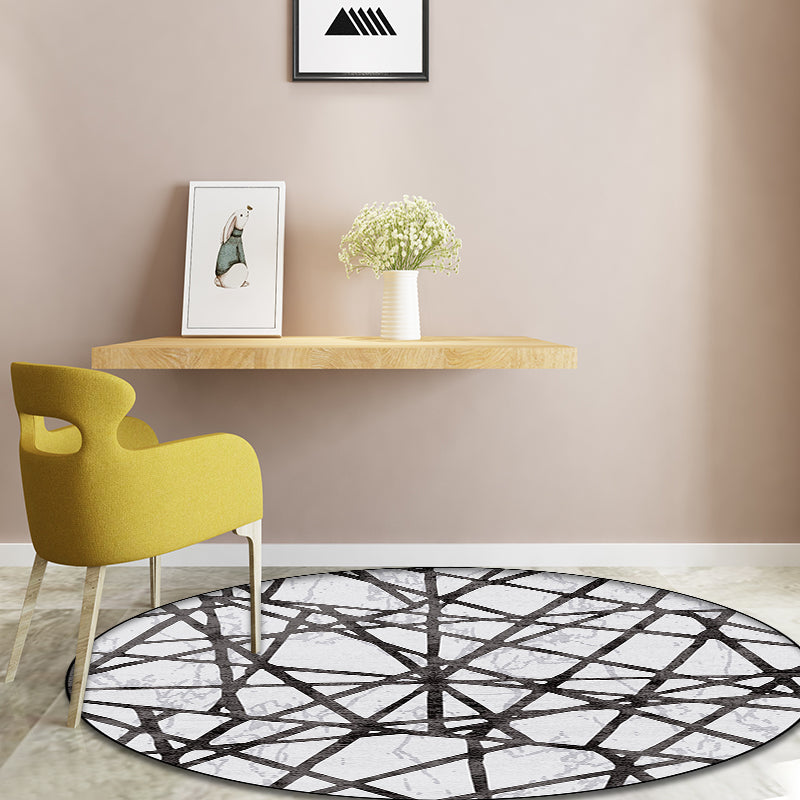 Sikunuo | White Novelty Rug Polyester Abstract Rug Machine Washable Non-Slip Back Rug for the Living Room