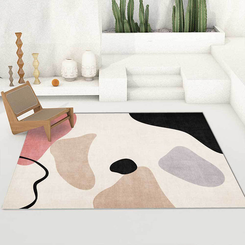 Sikunuo | Unique abstract color block carpet Beige Multicolor simple rug Polyester machine washable non-slip rug for bedroom