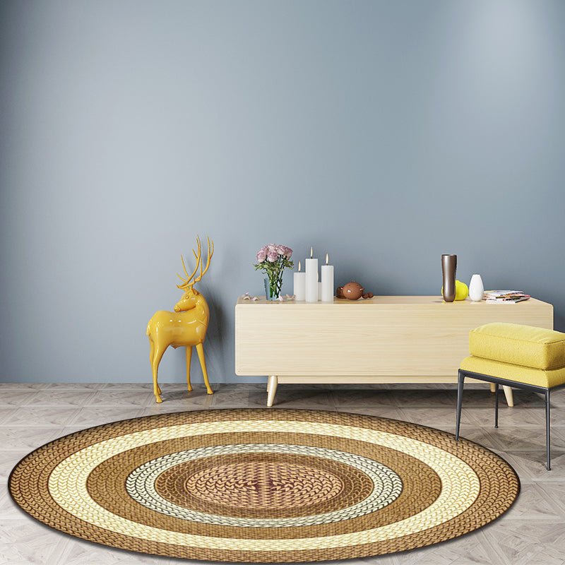 Sikunuo | Rustic Concentric Circles Pattern Carpet Yellow and Green Polyester Carpet Machine Washable Non-Slip Carpet for Living Room