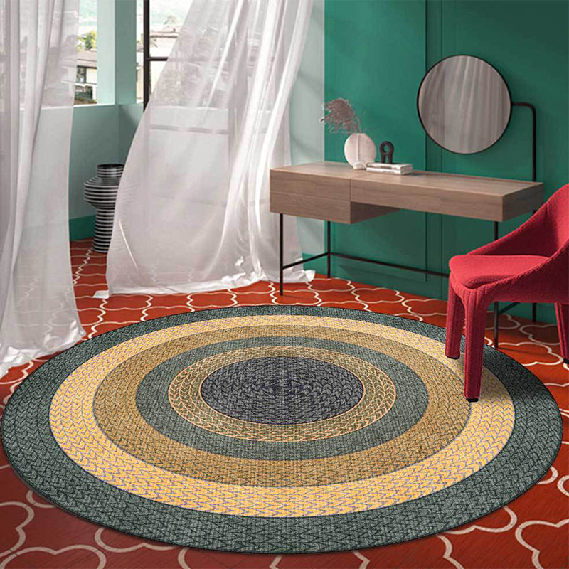 Sikunuo | Rustic Concentric Circles Pattern Carpet Yellow and Green Polyester Carpet Machine Washable Non-Slip Carpet for Living Room