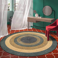 Sikunuo | Rustic Concentric Circles Pattern Carpet Yellow and Green Polyester Carpet Machine Washable Non-Slip Carpet for Living Room