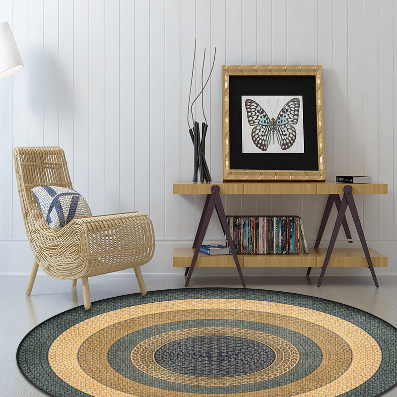 Sikunuo | Rustic Concentric Circles Pattern Carpet Yellow and Green Polyester Carpet Machine Washable Non-Slip Carpet for Living Room