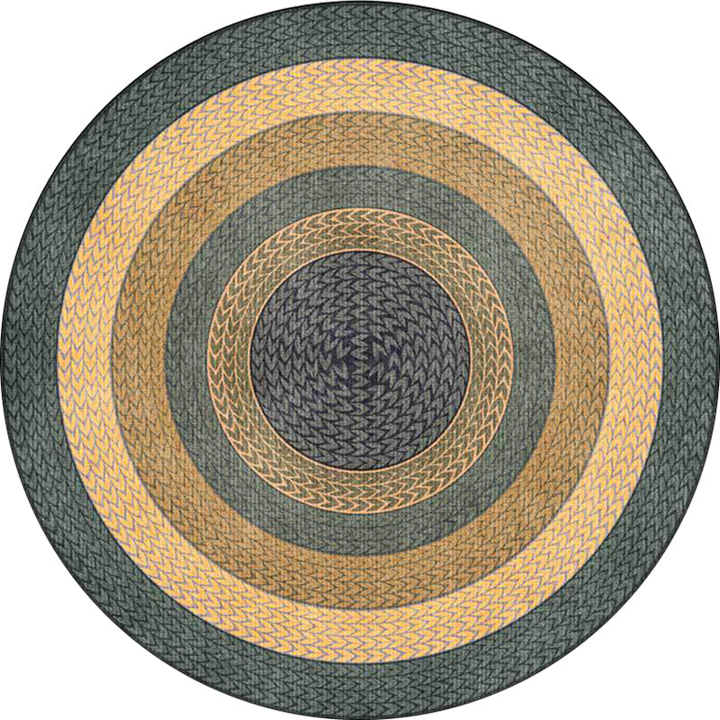 Sikunuo | Rustic Concentric Circles Pattern Carpet Yellow and Green Polyester Carpet Machine Washable Non-Slip Carpet for Living Room