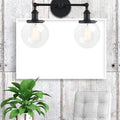 Sikunuo | Round Living Room Wall Light Industrial Clear Glass 2-Lamp Black/Brass Wall Lamp for the Office