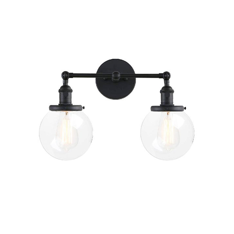 Sikunuo | Round Living Room Wall Light Industrial Clear Glass 2-Lamp Black/Brass Wall Lamp for the Office