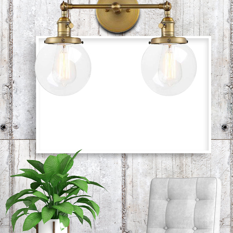 Sikunuo | Round Living Room Wall Light Industrial Clear Glass 2-Lamp Black/Brass Wall Lamp for the Office