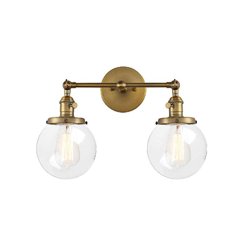 Sikunuo | Round Living Room Wall Light Industrial Clear Glass 2-Lamp Black/Brass Wall Lamp for the Office