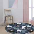 Sikunuo | Casual Kids Carpet in Blue Animal Rabbit Dog Pattern Carpet Polyester Stain Resistant Washable Carpet for the Children's Room