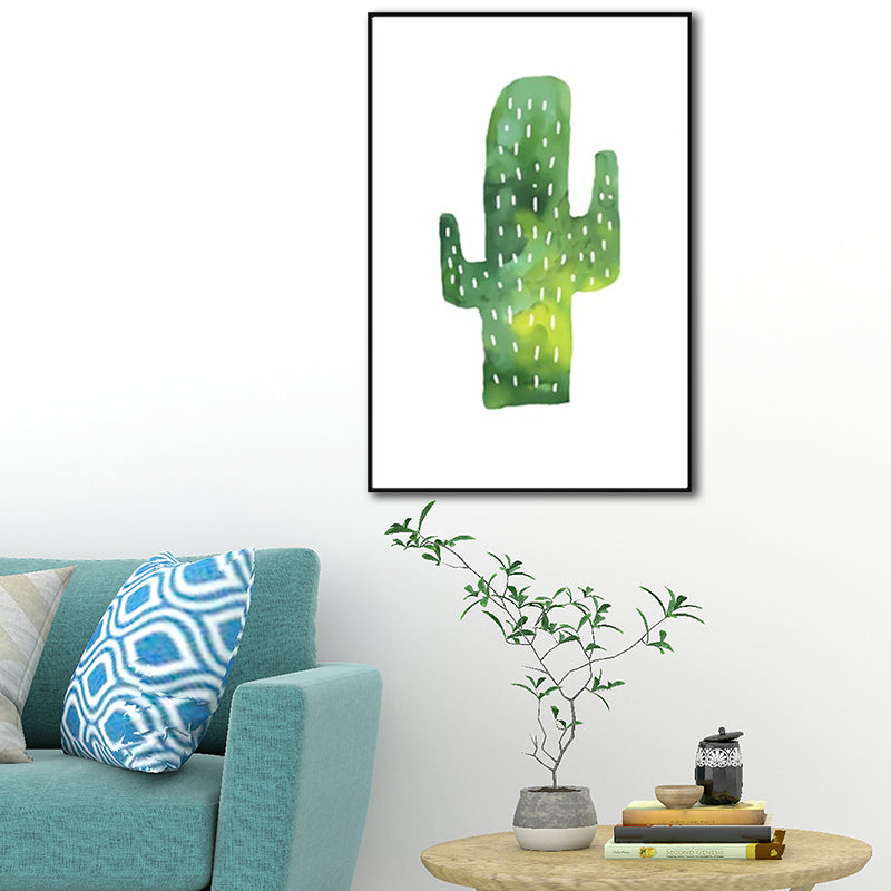 Sikunuo | Tropical cactus painting art print living room canvas in green on white, texture