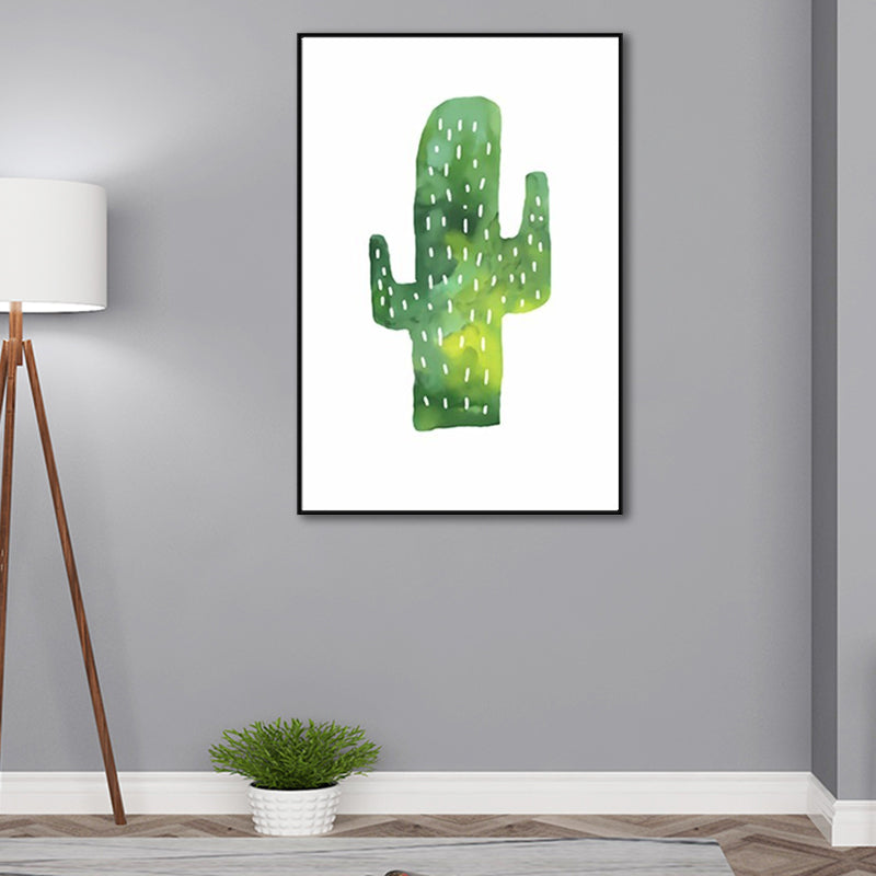 Sikunuo | Tropical cactus painting art print living room canvas in green on white, texture