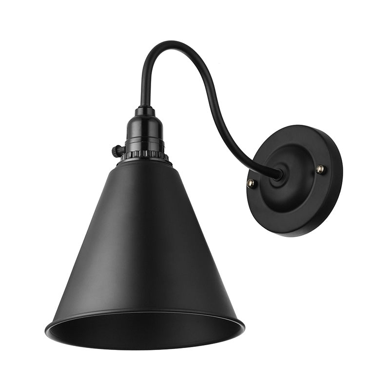 Sikunuo | 1 head gooseneck wall light with conical shade industrial black metal wall lamp for the dining room